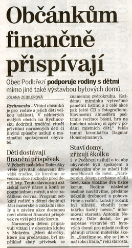 Rychnovský deník ze dne 12.3.2011 Občánkům finančně přispívají....