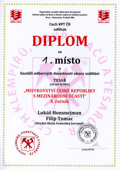 Diplom Místrovství ČR 1. místo